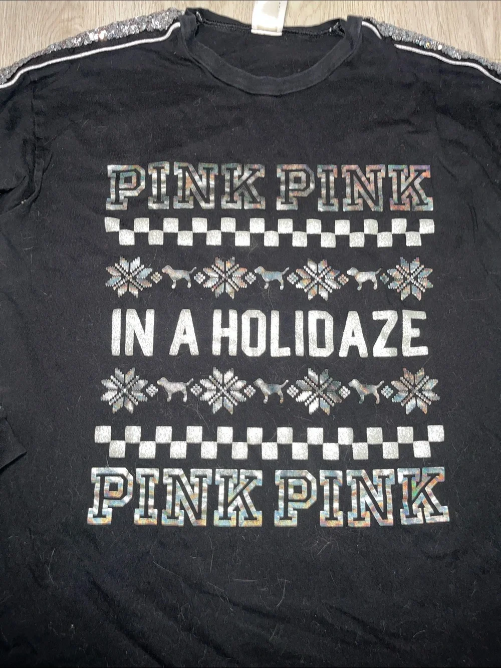 PINK Victorias Secret Sequin Sleeve Holiday Long Sleeve Tee Small